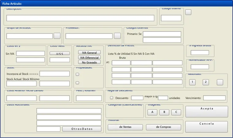 Ficha de artículo configurable de KeyGestión
