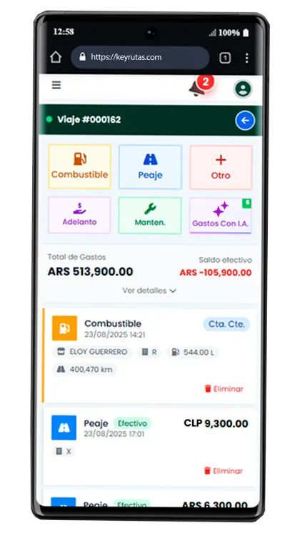 Gastos del viaje cargados con IA, en la app de KeyRutas