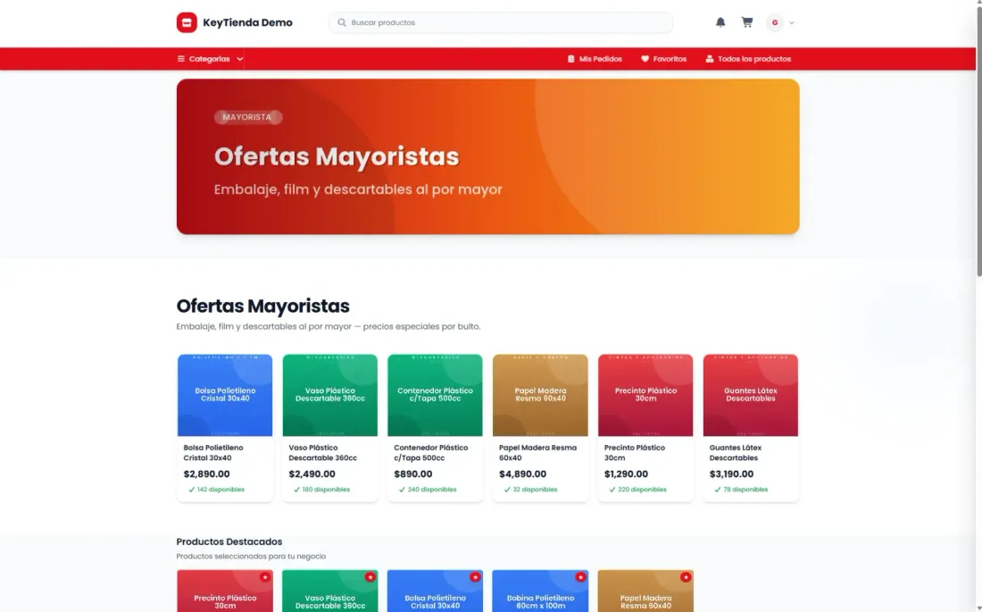 Tienda mayorista hecha con KeyTienda, con ofertas por cantidad (demo pública)