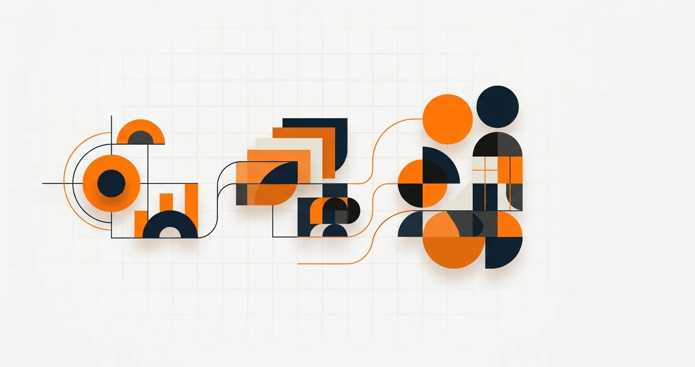 Ilustración geométrica de tres décadas de software evolucionando